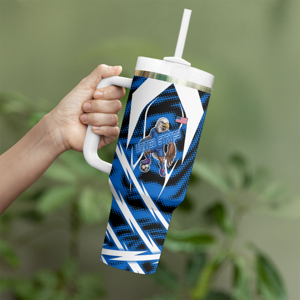 Personalized United States Soccer Tumbler With Handle USA Patriotic Eagle Mascot - Blue Geometric