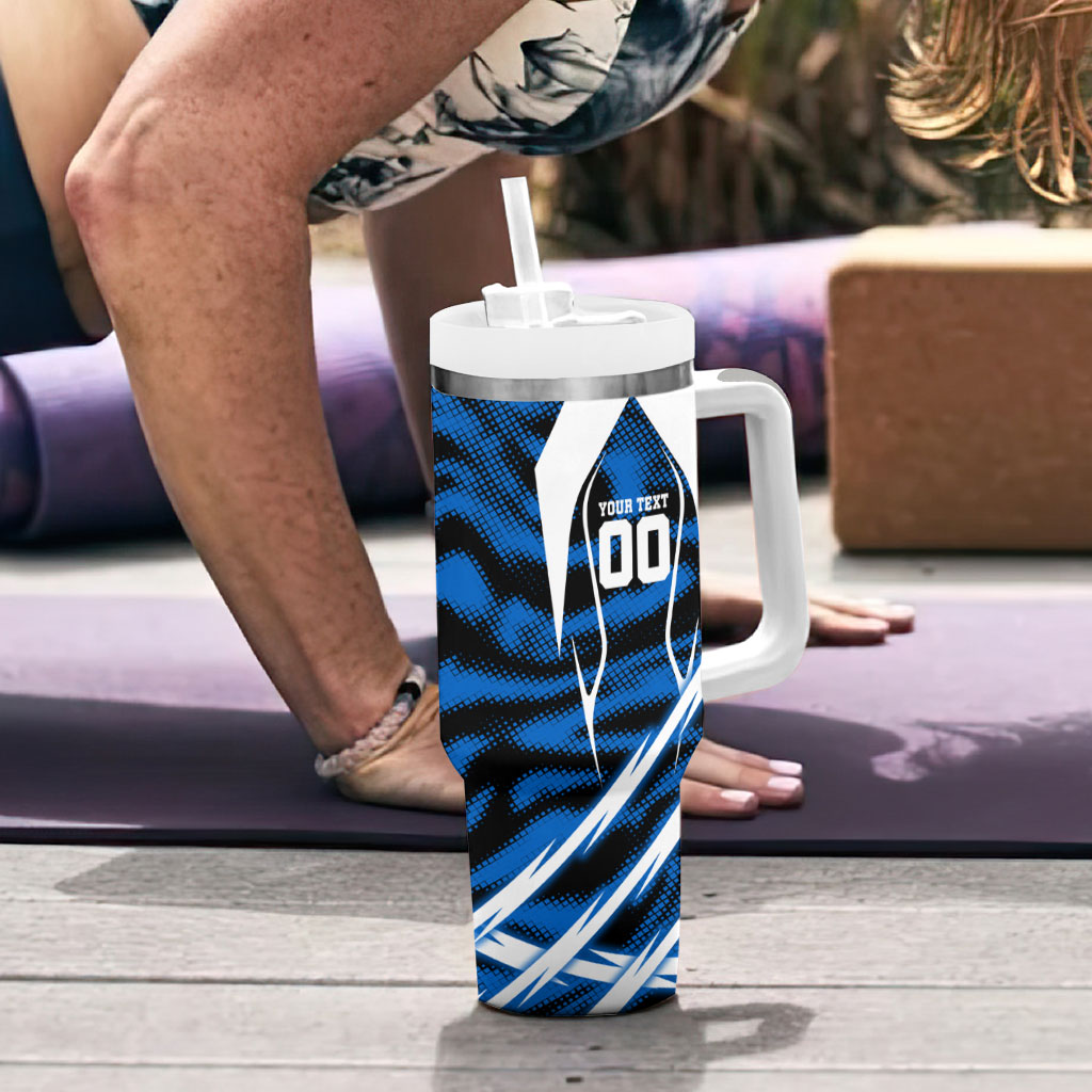 Personalized United States Soccer Tumbler With Handle USA Patriotic Eagle Mascot - Blue Geometric