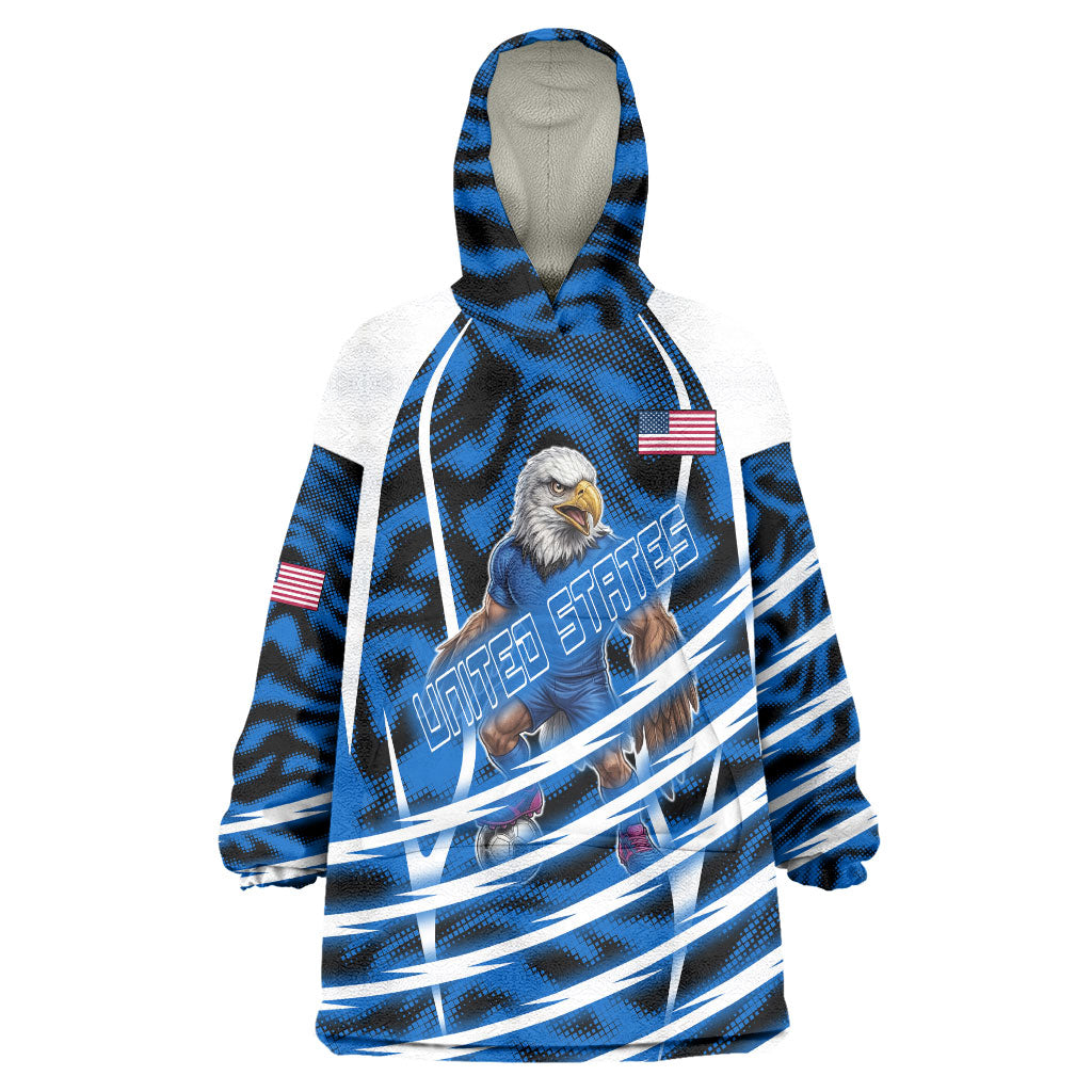 Personalized United States Soccer Wearable Blanket Hoodie USA Patriotic Eagle Mascot - Blue Geometric