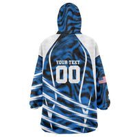 Personalized United States Soccer Wearable Blanket Hoodie USA Patriotic Eagle Mascot - Blue Geometric