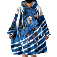 Personalized United States Soccer Wearable Blanket Hoodie USA Patriotic Eagle Mascot - Blue Geometric