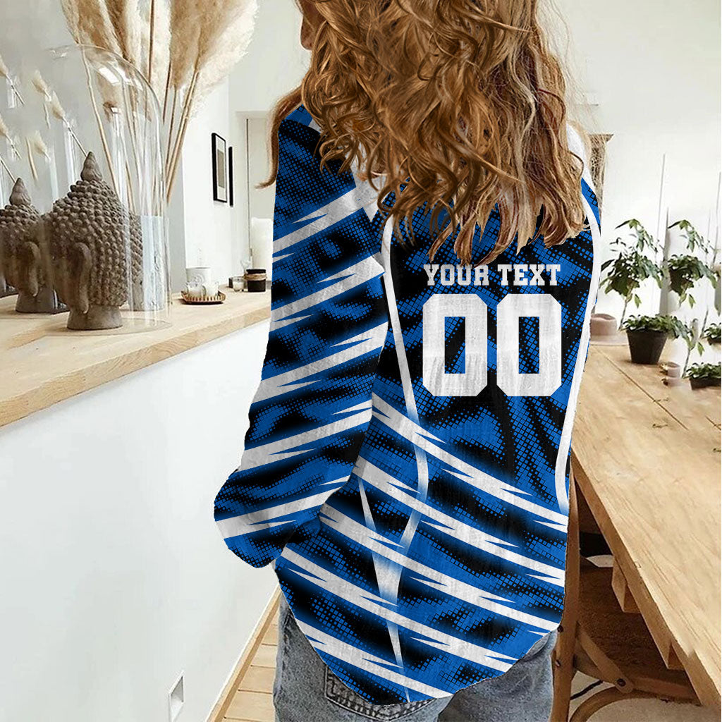 Personalized United States Soccer Women Casual Shirt USA Patriotic Eagle Mascot - Blue Geometric