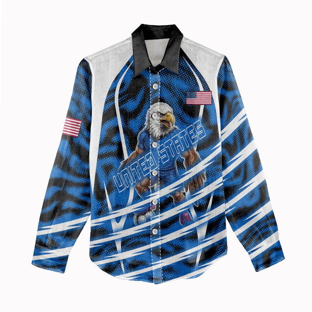 Personalized United States Soccer Women Casual Shirt USA Patriotic Eagle Mascot - Blue Geometric