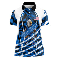 Personalized United States Soccer Women Polo Shirt USA Patriotic Eagle Mascot - Blue Geometric