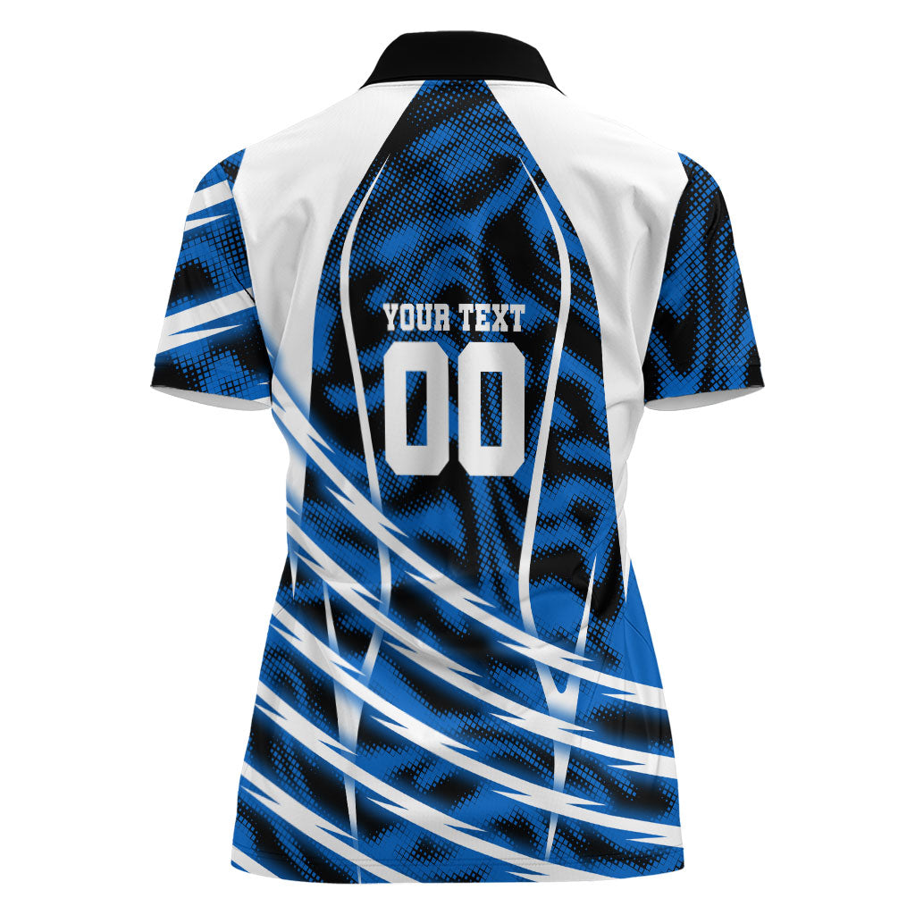 Personalized United States Soccer Women Polo Shirt USA Patriotic Eagle Mascot - Blue Geometric