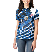 Personalized United States Soccer Women Polo Shirt USA Patriotic Eagle Mascot - Blue Geometric