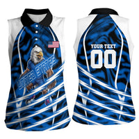 Personalized United States Soccer Women Sleeveless Polo Shirt USA Patriotic Eagle Mascot - Blue Geometric