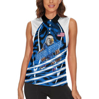 Personalized United States Soccer Women Sleeveless Polo Shirt USA Patriotic Eagle Mascot - Blue Geometric
