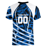 Personalized United States Soccer Women V-Neck T-Shirt USA Patriotic Eagle Mascot - Blue Geometric