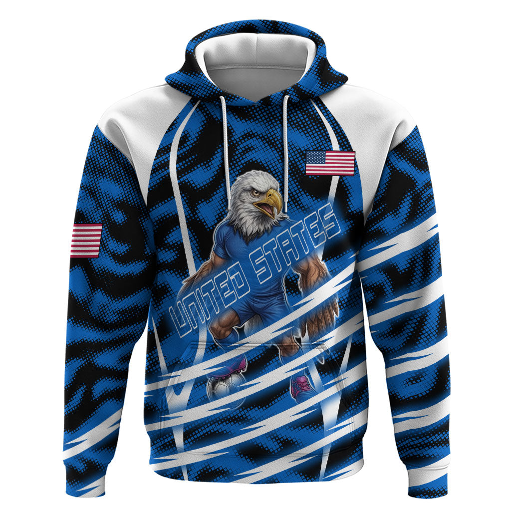 Personalized United States Soccer Zip Hoodie USA Patriotic Eagle Mascot - Blue Geometric