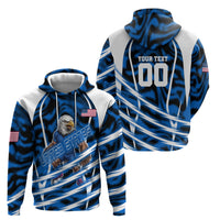 Personalized United States Soccer Zip Hoodie USA Patriotic Eagle Mascot - Blue Geometric