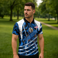 Personalized United States Soccer Zipper Polo Shirt USA Patriotic Eagle Mascot - Blue Geometric