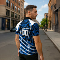 Personalized United States Soccer Zipper Polo Shirt USA Patriotic Eagle Mascot - Blue Geometric