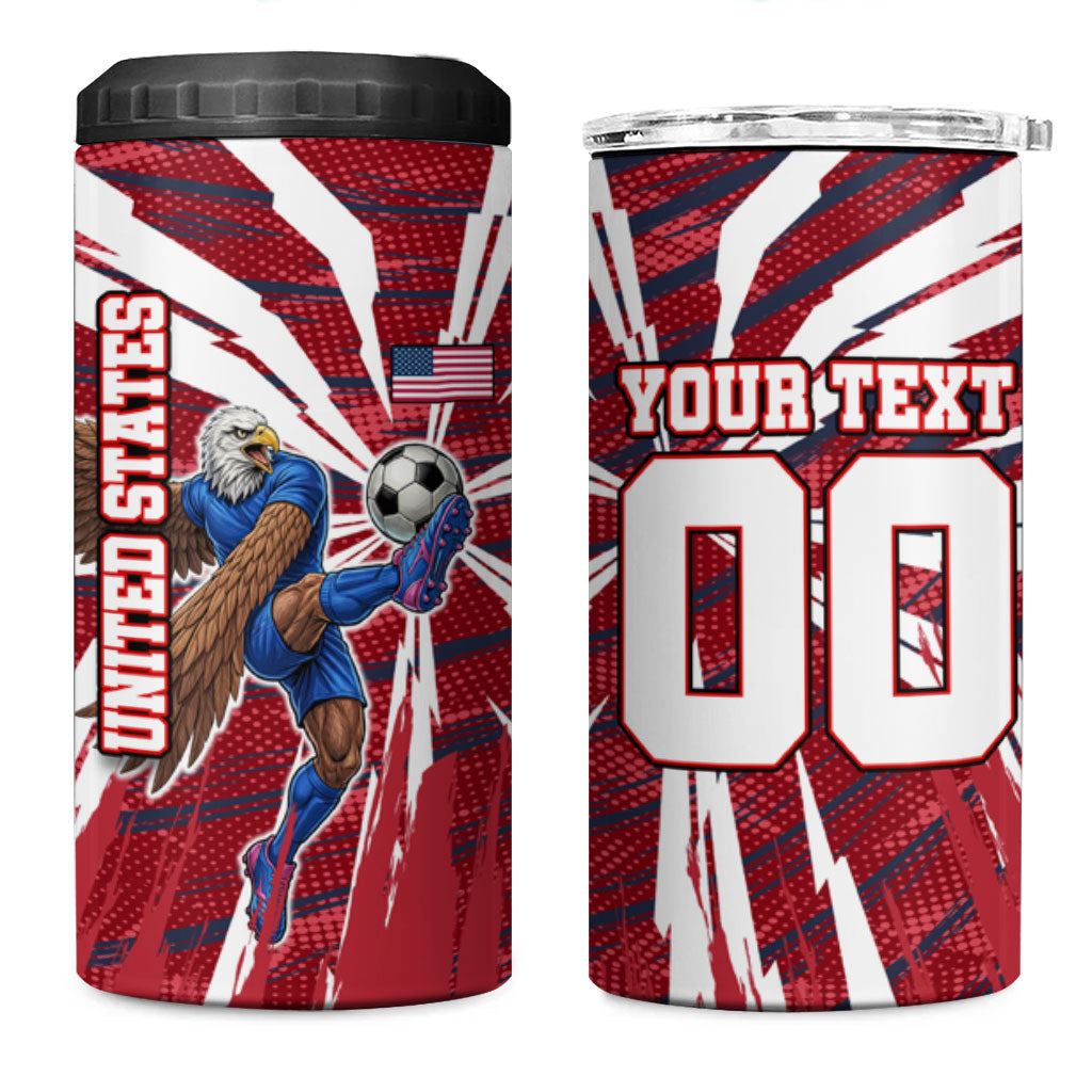 Personalized United States Soccer 4 in 1 Can Cooler Tumbler American Eagle World Football Mascot