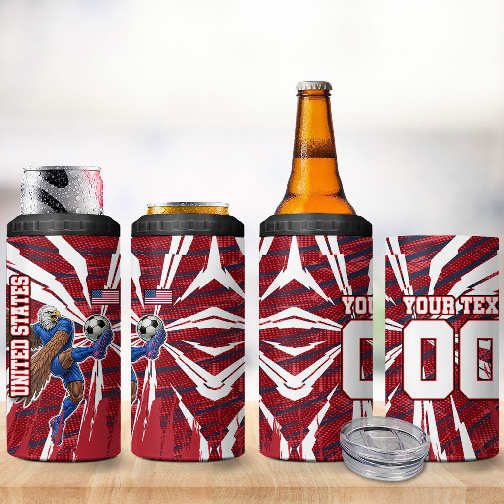 Personalized United States Soccer 4 in 1 Can Cooler Tumbler American Eagle World Football Mascot