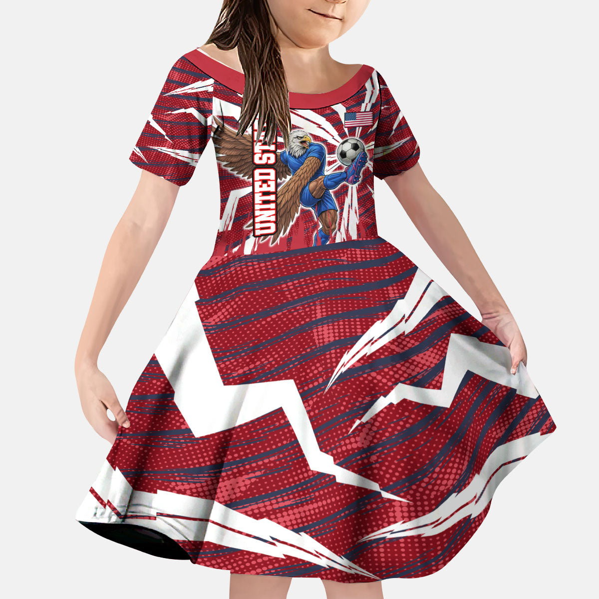 Personalized United States Soccer Kid Short Sleeve Dress American Eagle World Football Mascot