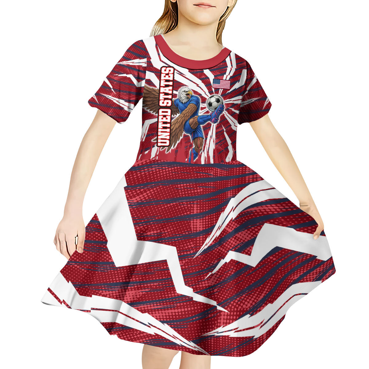 Personalized United States Soccer Kid Short Sleeve Dress American Eagle World Football Mascot