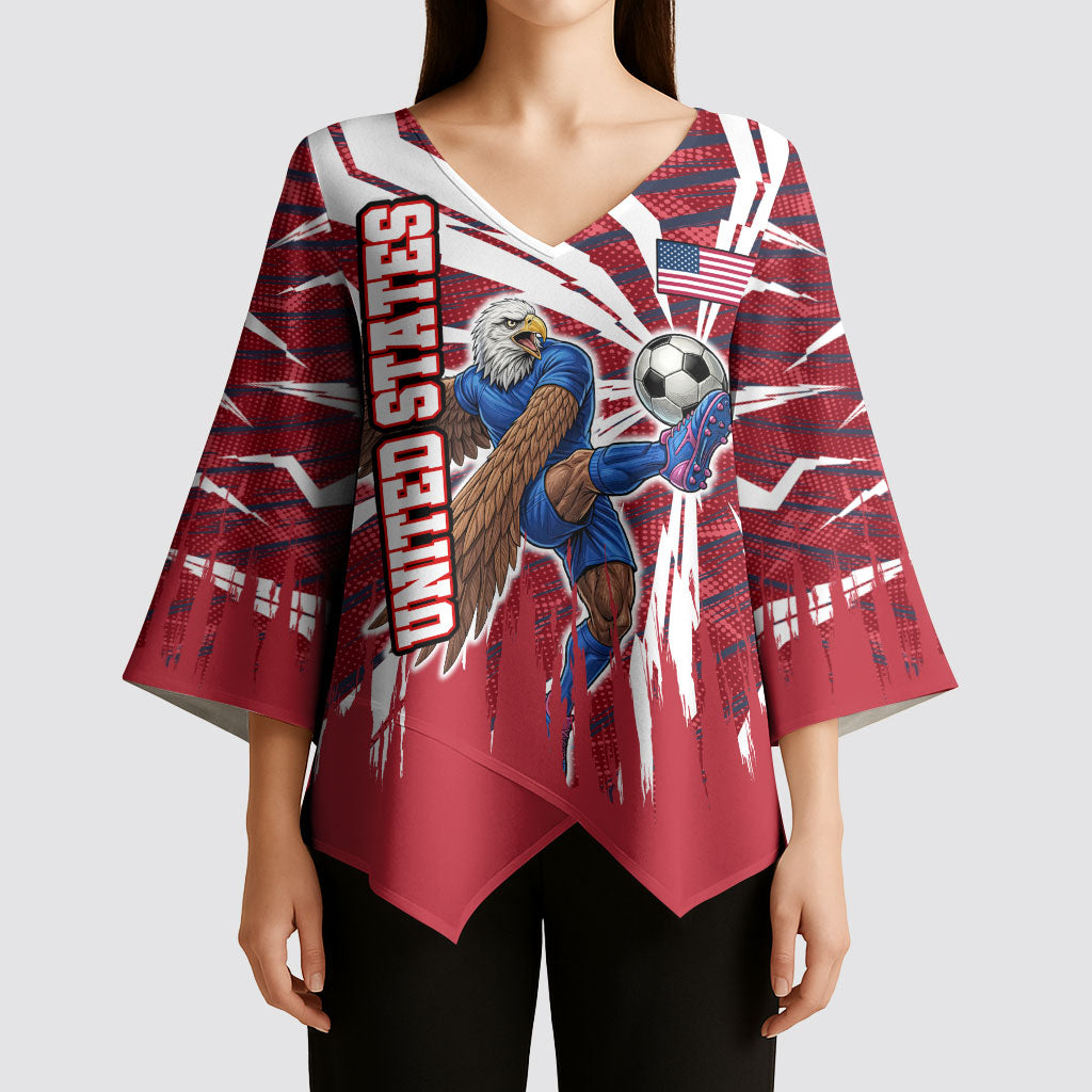 Personalized United States Soccer Kimono Sleeve Blouse American Eagle World Football Mascot
