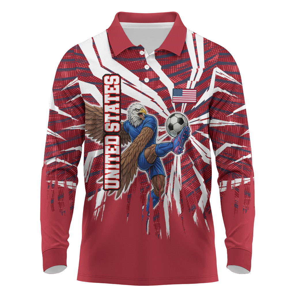 Personalized United States Soccer Long Sleeve Polo Shirt American Eagle World Football Mascot