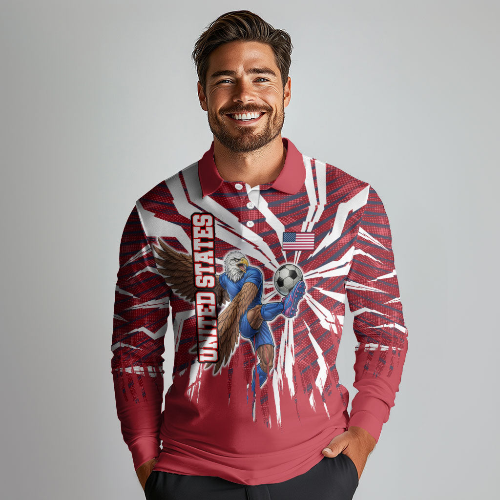 Personalized United States Soccer Long Sleeve Polo Shirt American Eagle World Football Mascot