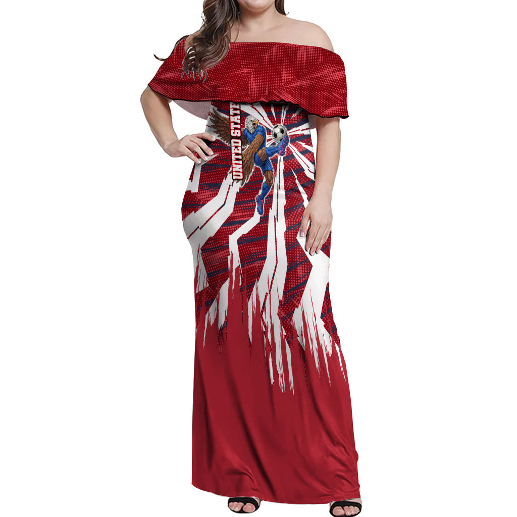 Personalized United States Soccer Off Shoulder Maxi Dress American Eagle World Football Mascot