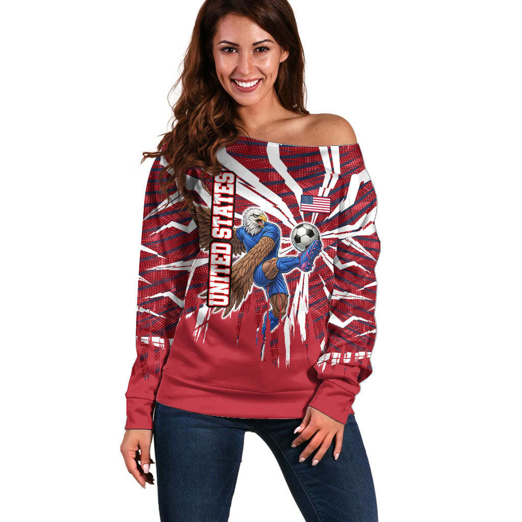 Personalized United States Soccer Off Shoulder Sweater American Eagle World Football Mascot