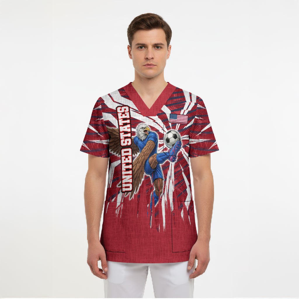 Personalized United States Soccer Scrub Top American Eagle World Football Mascot