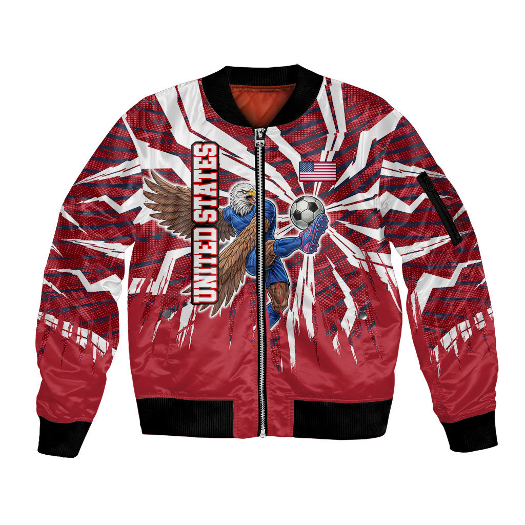 Personalized United States Soccer Sleeve Zip Bomber Jacket American Eagle World Football Mascot