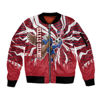 Personalized United States Soccer Sleeve Zip Bomber Jacket American Eagle World Football Mascot