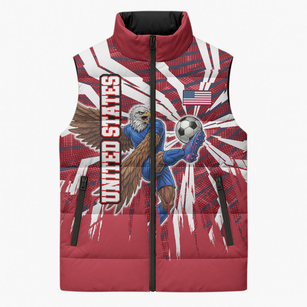 Personalized United States Soccer Sleeveless Puffer Jacket American Eagle World Football Mascot