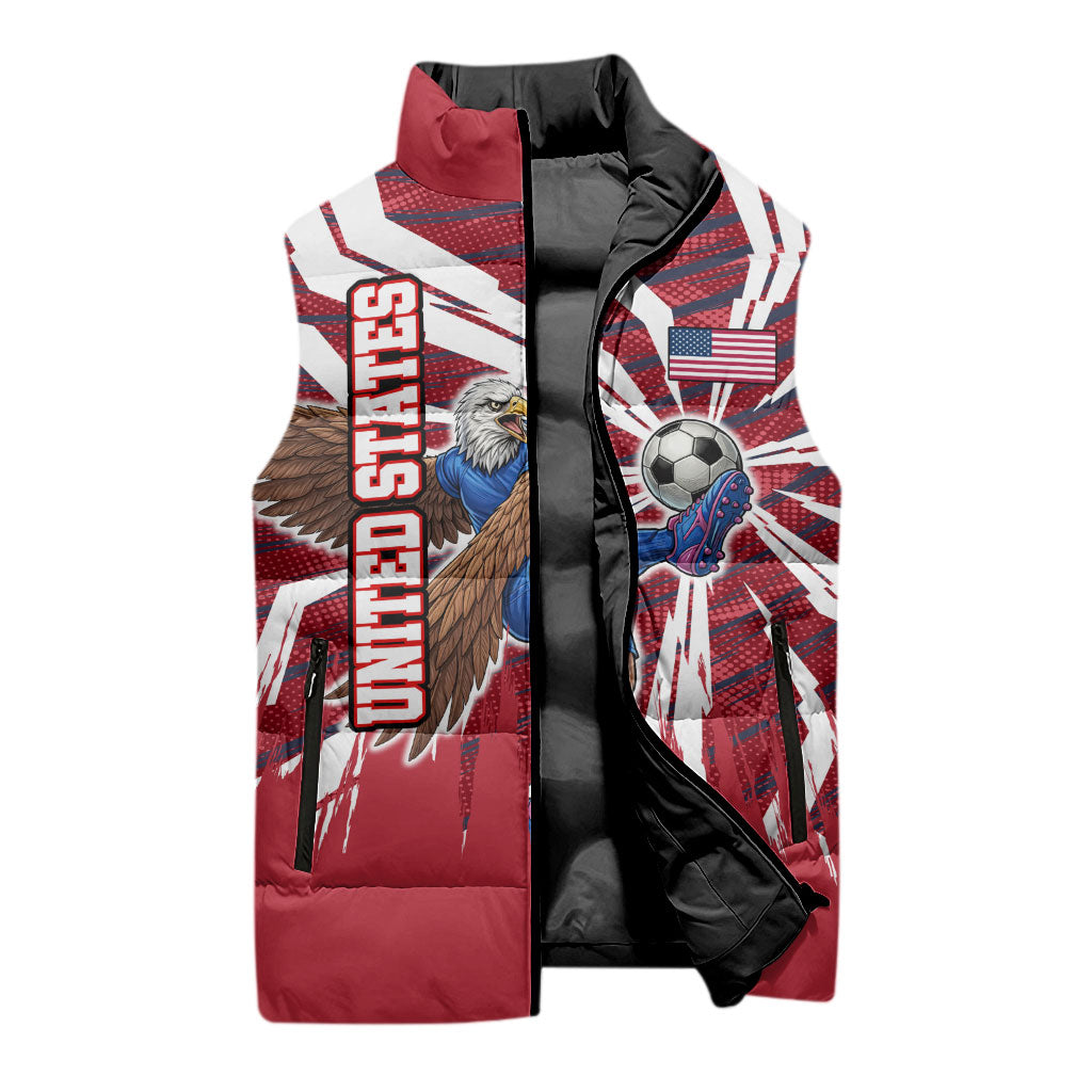 Personalized United States Soccer Sleeveless Puffer Jacket American Eagle World Football Mascot