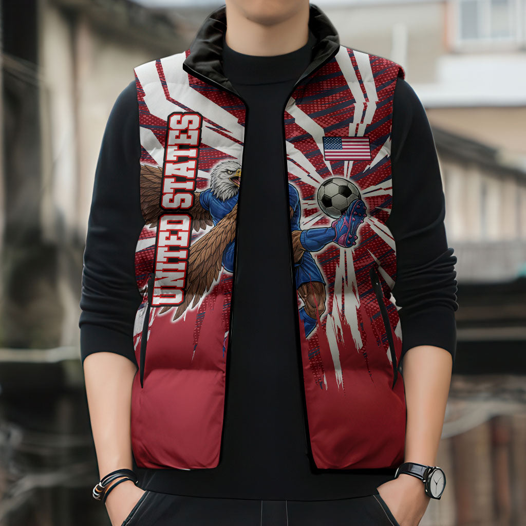Personalized United States Soccer Sleeveless Puffer Jacket American Eagle World Football Mascot