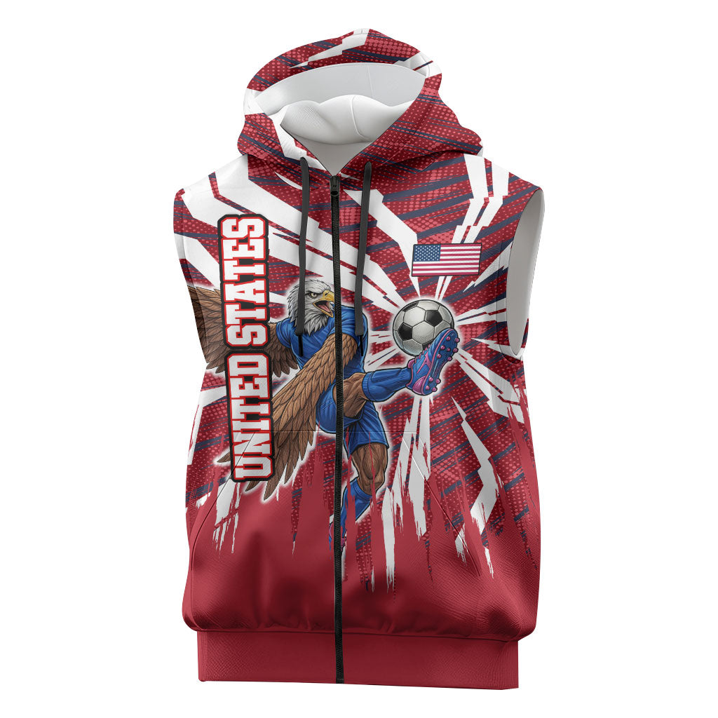 Personalized United States Soccer Sleeveless Zip Hoodie American Eagle World Football Mascot