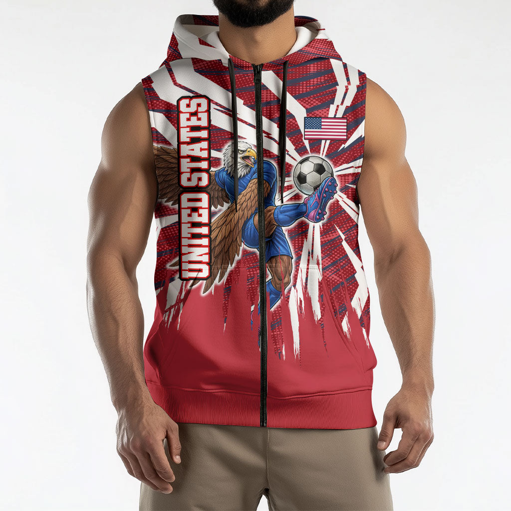 Personalized United States Soccer Sleeveless Zip Hoodie American Eagle World Football Mascot