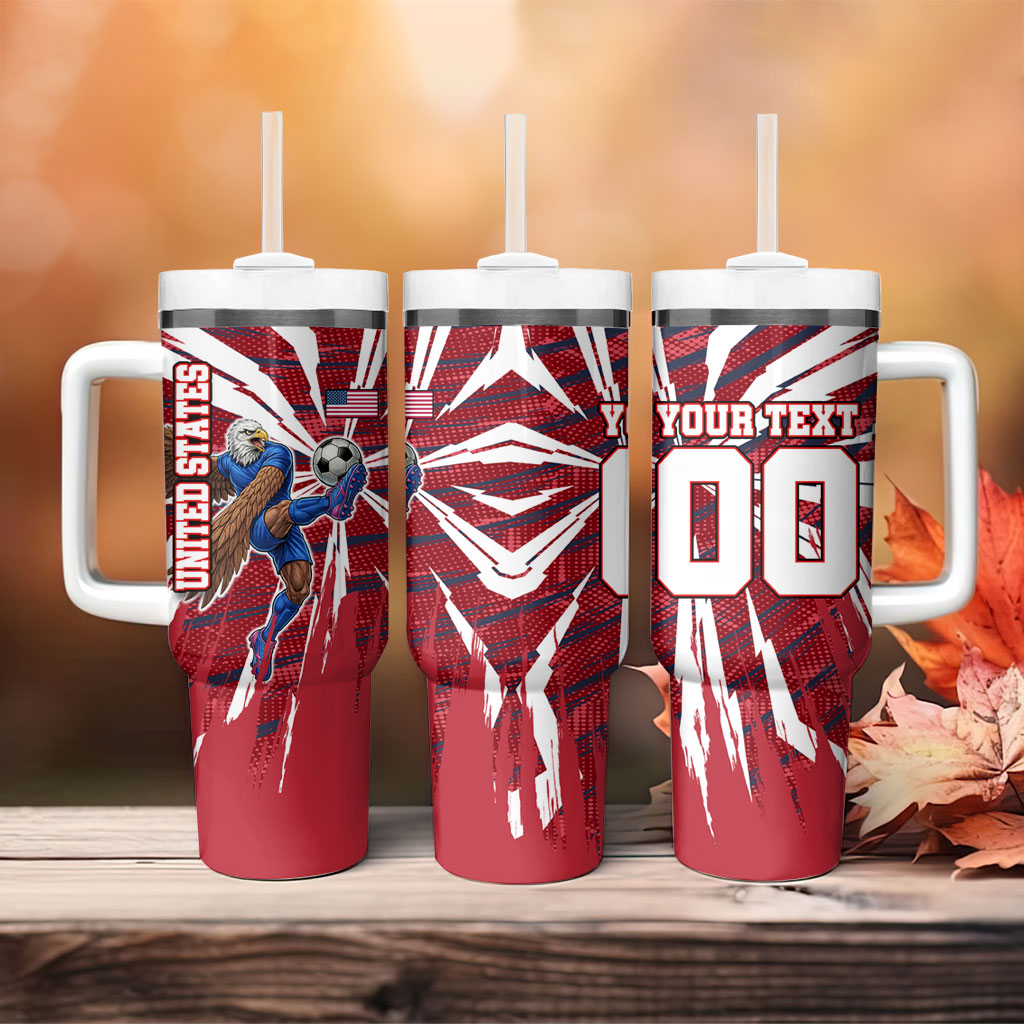Personalized United States Soccer Tumbler With Handle American Eagle World Football Mascot