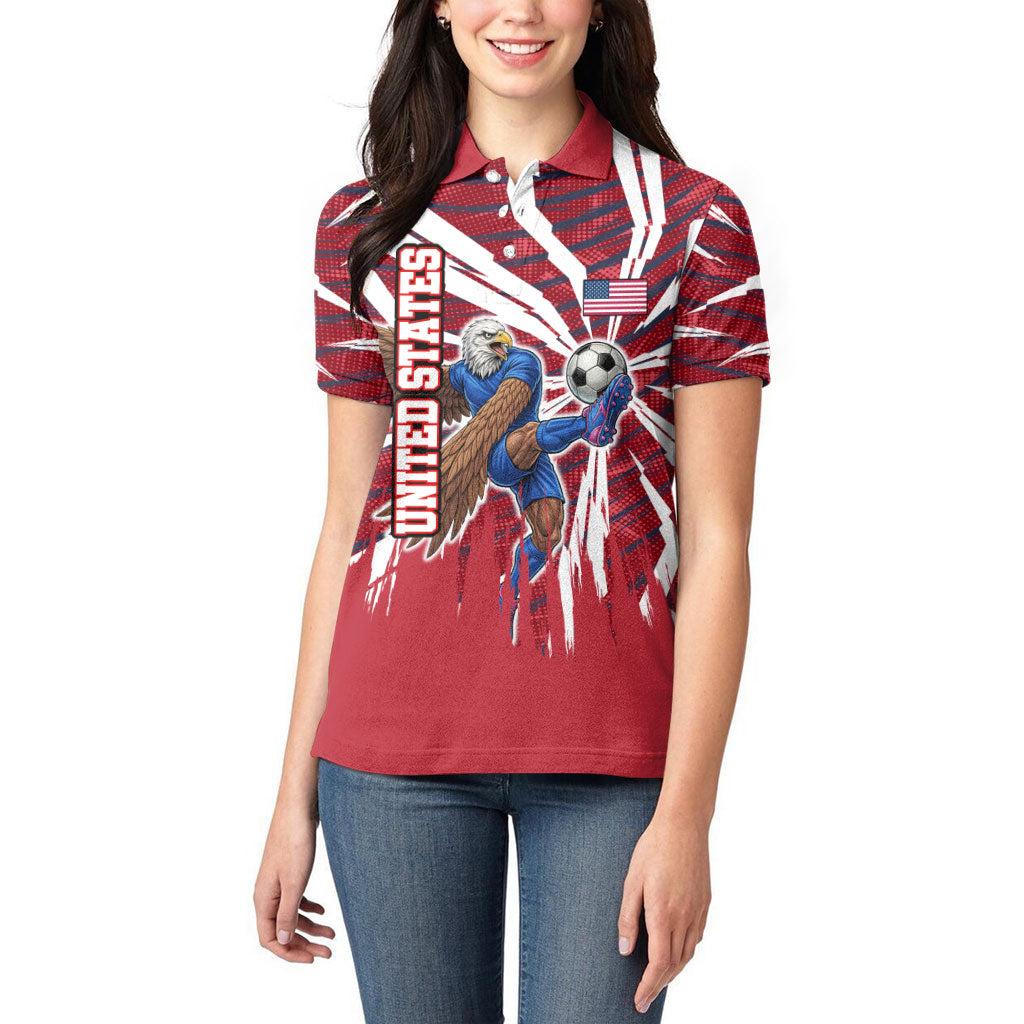 Personalized United States Soccer Women Polo Shirt American Eagle World Football Mascot