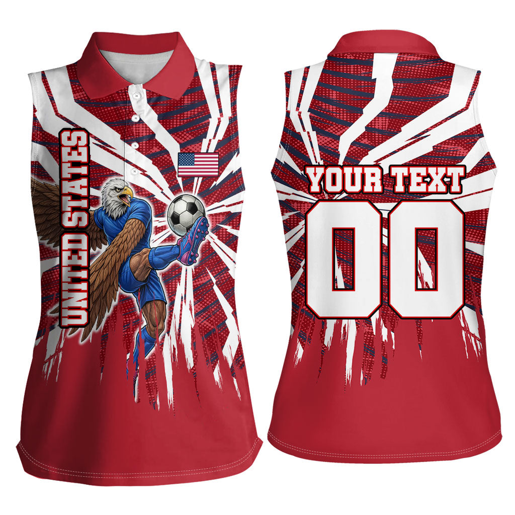 Personalized United States Soccer Women Sleeveless Polo Shirt American Eagle World Football Mascot
