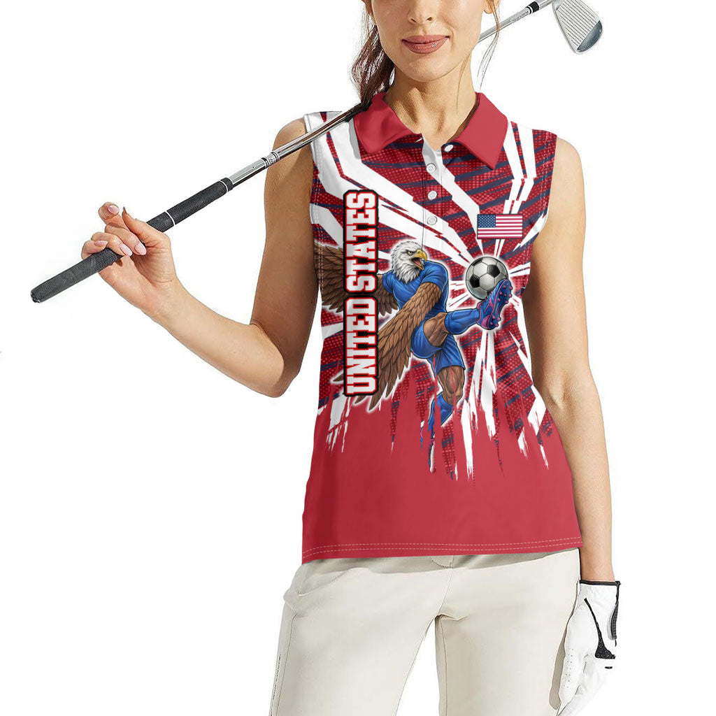 Personalized United States Soccer Women Sleeveless Polo Shirt American Eagle World Football Mascot