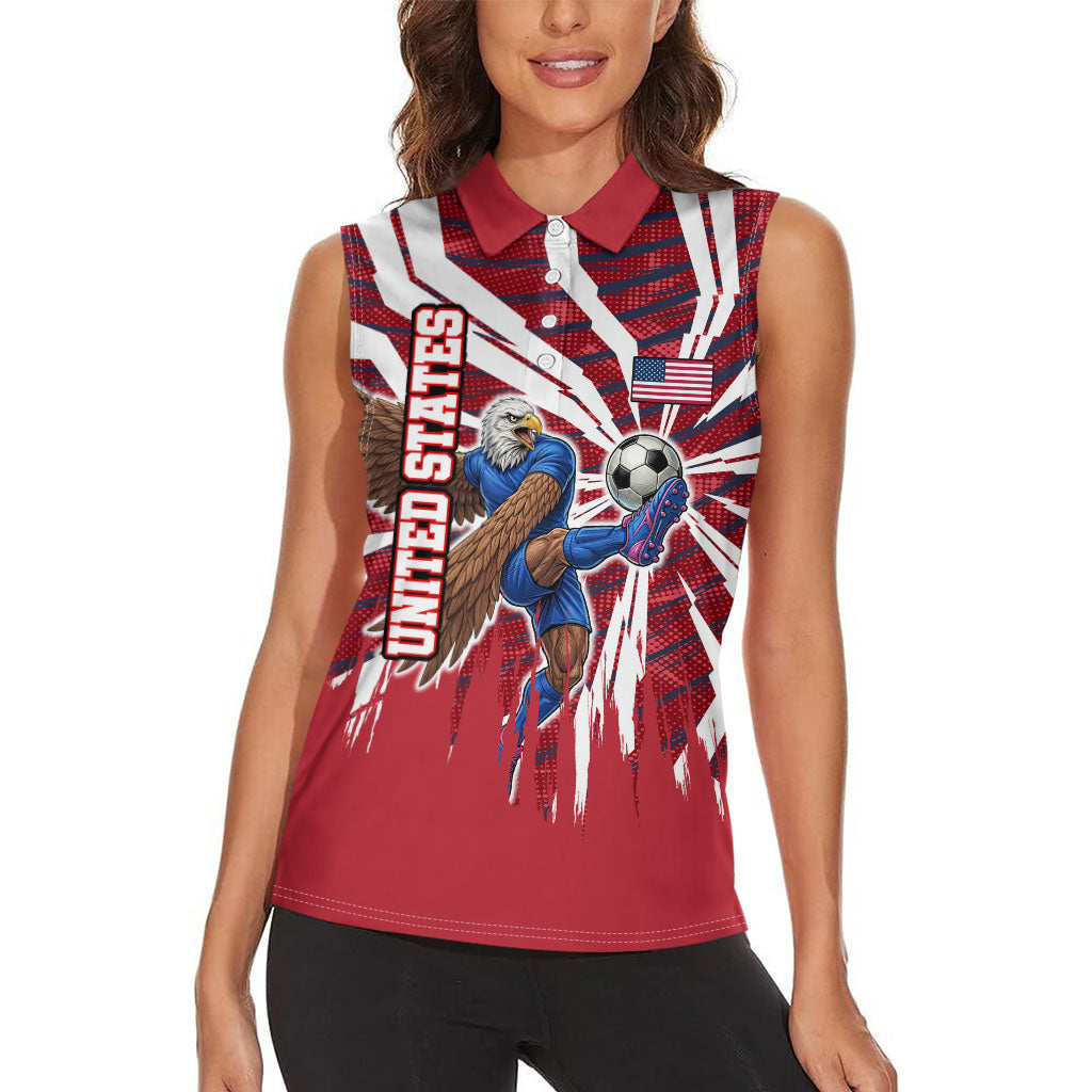 Personalized United States Soccer Women Sleeveless Polo Shirt American Eagle World Football Mascot