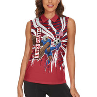 Personalized United States Soccer Women Sleeveless Polo Shirt American Eagle World Football Mascot