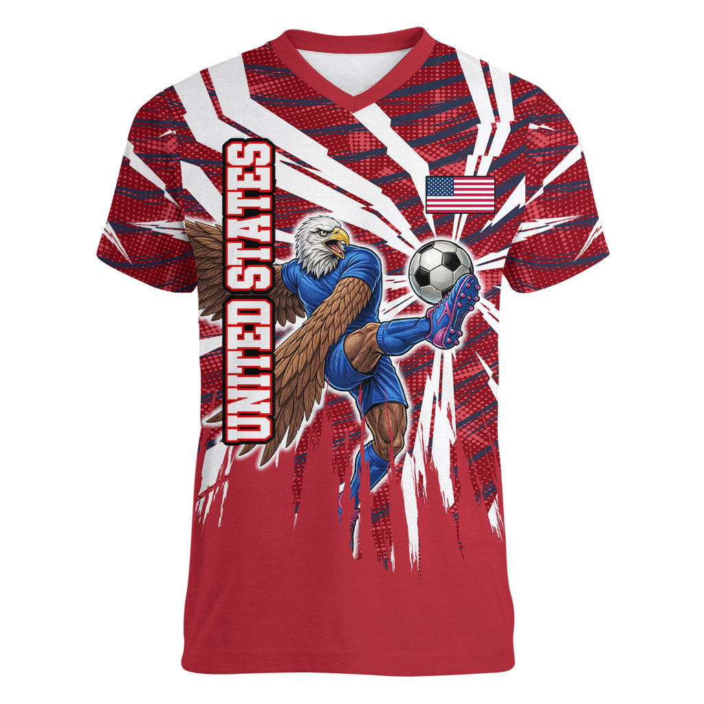 Personalized United States Soccer Women V-Neck T-Shirt American Eagle World Football Mascot