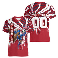 Personalized United States Soccer Women V-Neck T-Shirt American Eagle World Football Mascot