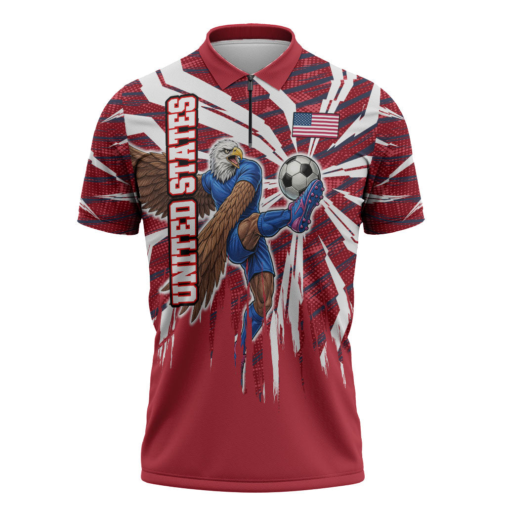 Personalized United States Soccer Zipper Polo Shirt American Eagle World Football Mascot