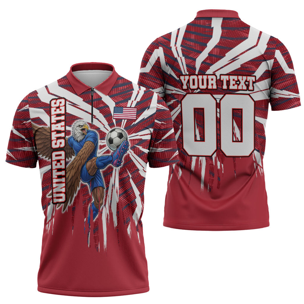 Personalized United States Soccer Zipper Polo Shirt American Eagle World Football Mascot