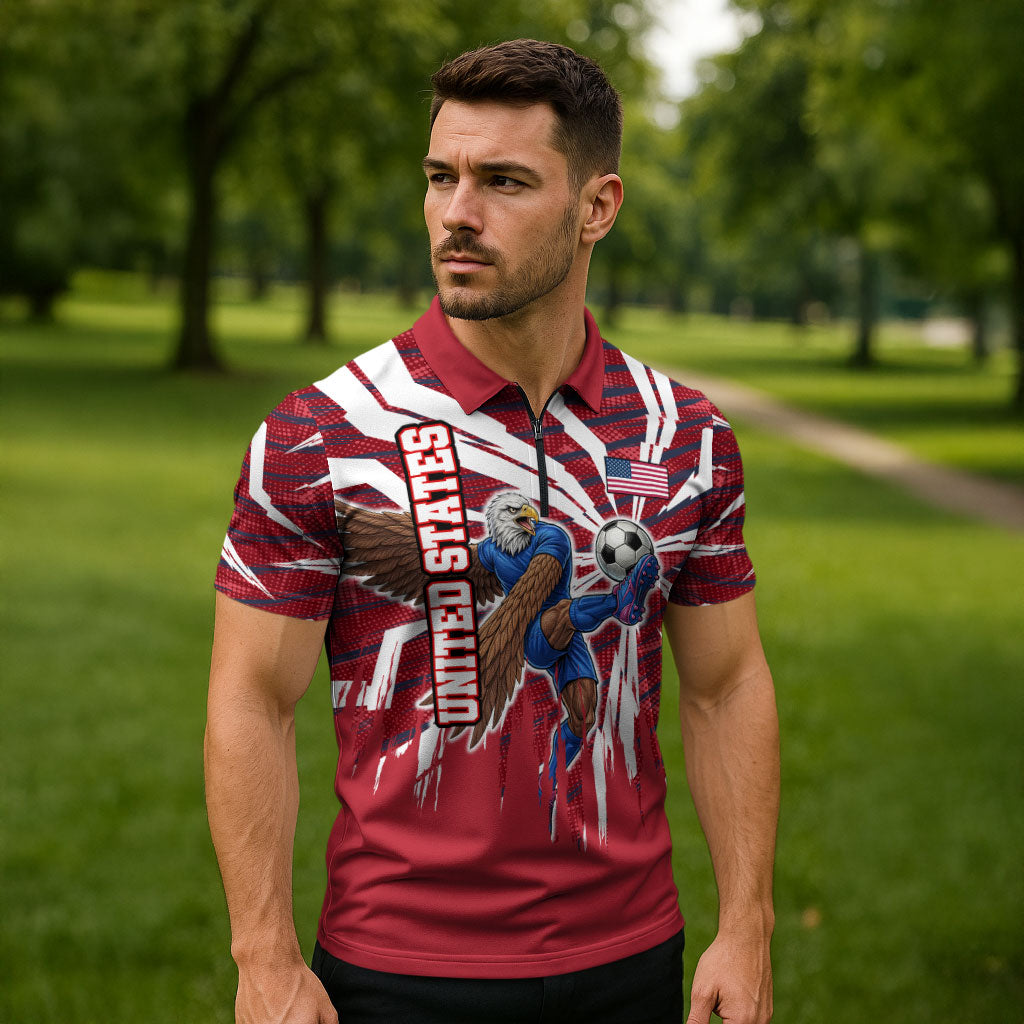Personalized United States Soccer Zipper Polo Shirt American Eagle World Football Mascot