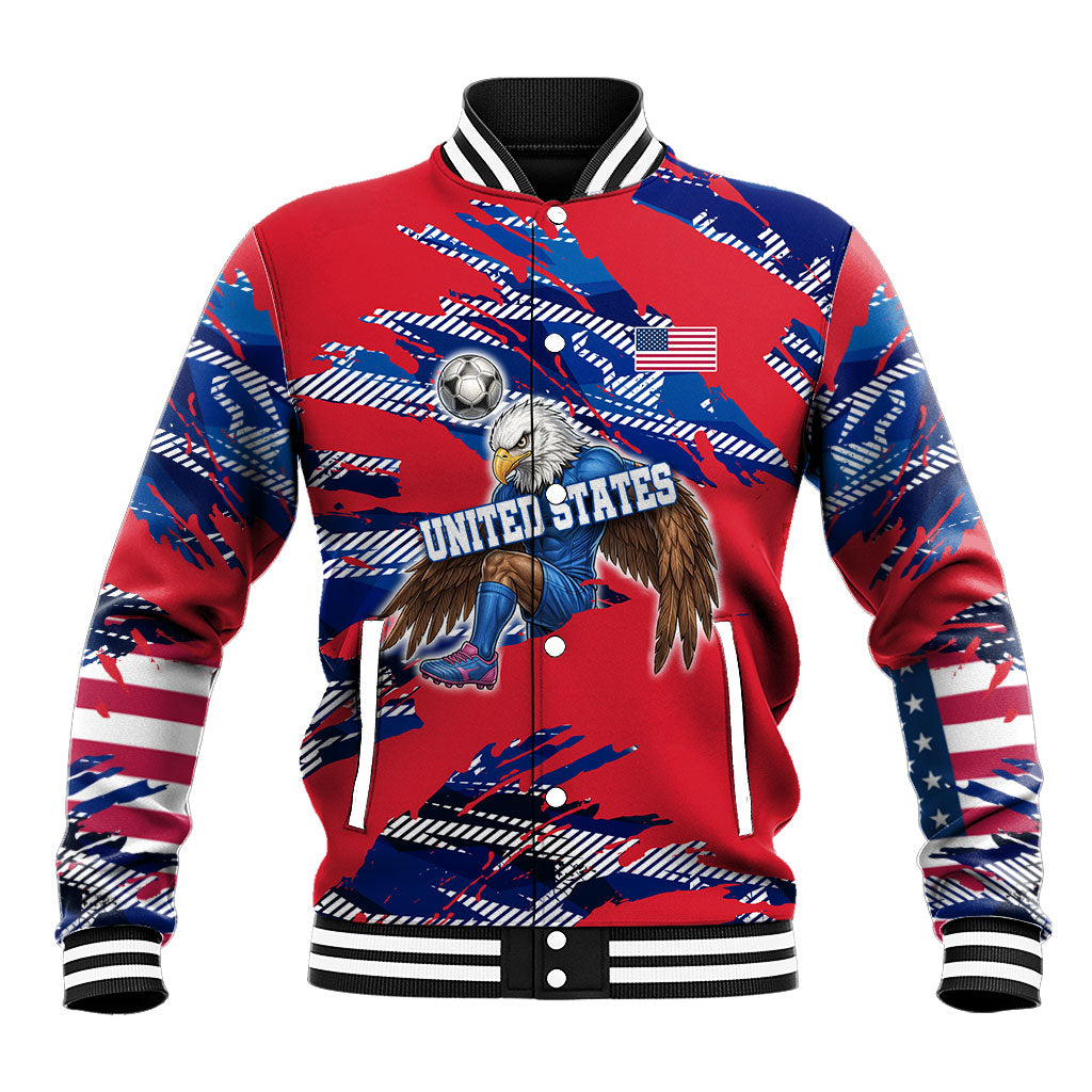 Personalized United States Soccer Eagle Baseball Jacket American Flag Grunge Patriot Art