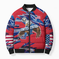 Personalized United States Soccer Eagle Bomber Puffer Jacket American Flag Grunge Patriot Art