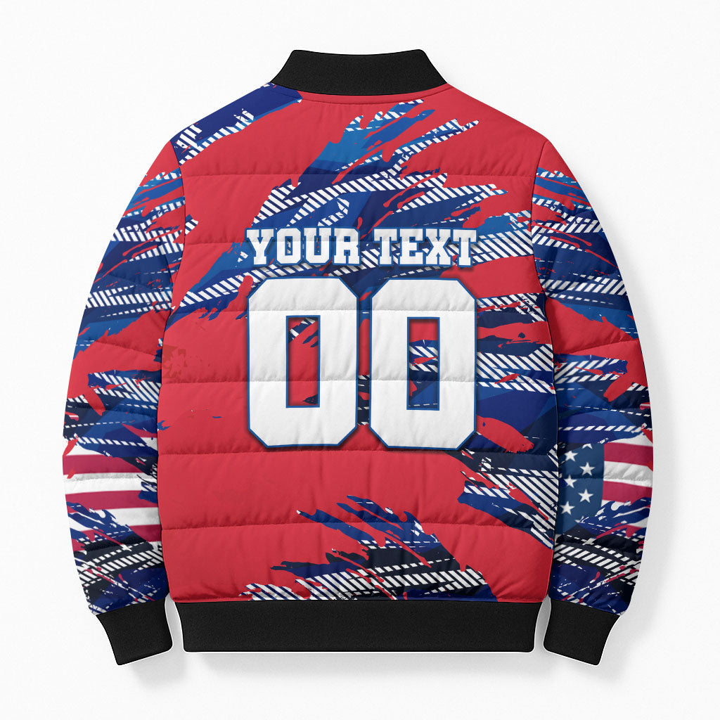 Personalized United States Soccer Eagle Bomber Puffer Jacket American Flag Grunge Patriot Art