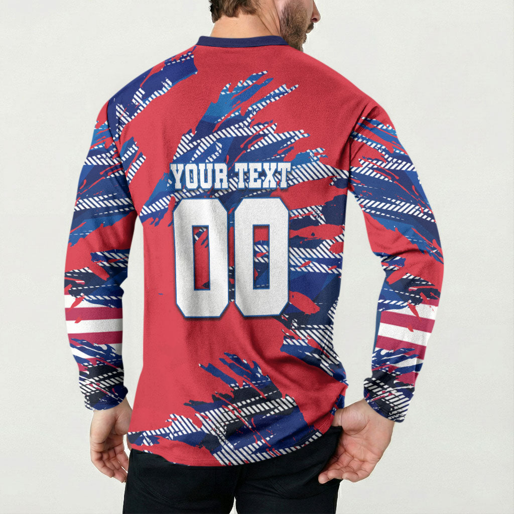 Personalized United States Soccer Eagle Button Sweatshirt American Flag Grunge Patriot Art