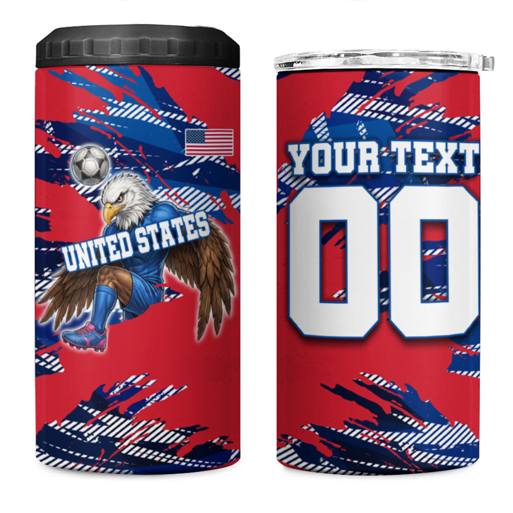 Personalized United States Soccer Eagle 4 in 1 Can Cooler Tumbler American Flag Grunge Patriot Art